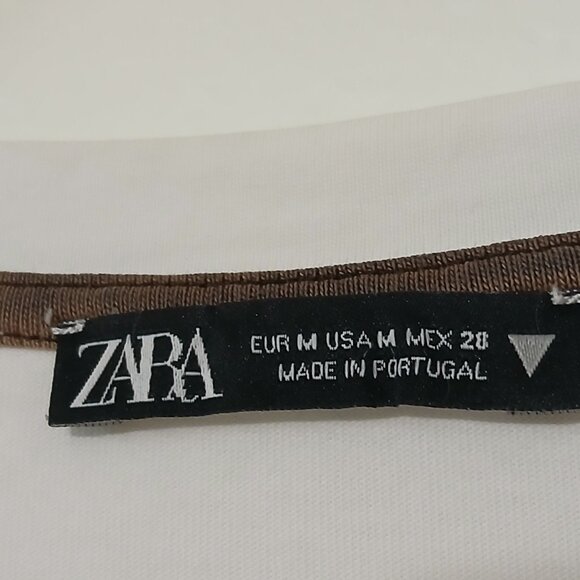 Zara White Cotton T-Shirt with Black Cord Embroidery Bunny Graphic Size - M - Picture 3 of 4